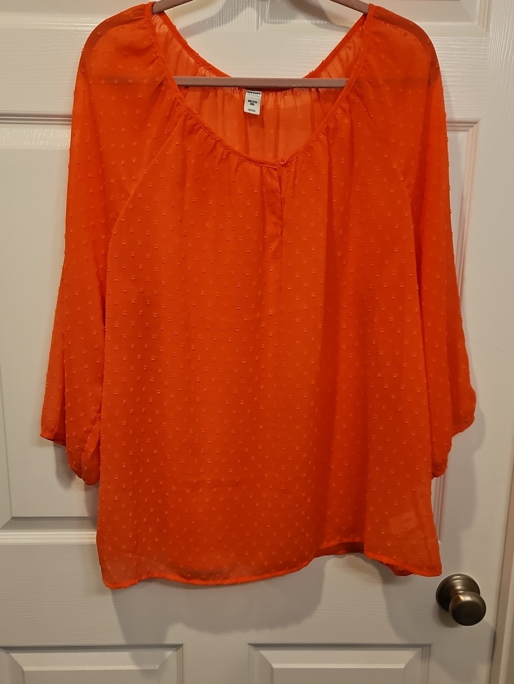 Old Navy Bright Salmon Swiss Dot Peasant Top